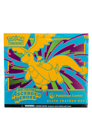 Pokemon trading card game Elite Trainer Box with vibrant yellow blue packaging and a yellow Dragon-like creature artwork on the front.