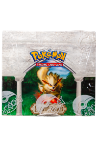 Front of a Pokémon Trading Card Game booster box showing Arcanine in a forest with the 'POKÉMON TRADING CARD GAME' logo above it.