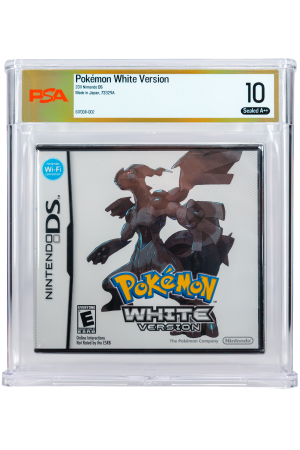 Nintendo DS game Pokemon White Version in a clear plastic case; cover art shows a dark dragon and the Pokémon logo.