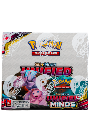 Pokémon Trading Card Game booster pack for Sun & Moon – Unified Minds, with colorful character artwork.