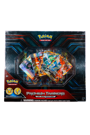 Pokemon Trading Card Game Premium Trainers XY Collection box with plastic window showing assorted foil cards inside.
